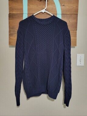 Fishermancore Navy Soft 100% Cotton  Year round Cable Knit Sweater Medium